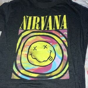 NIRVANA Black Tee with Yellow and Multicolor Design